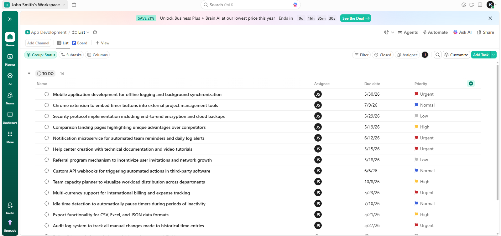 Clickup interface screenshot