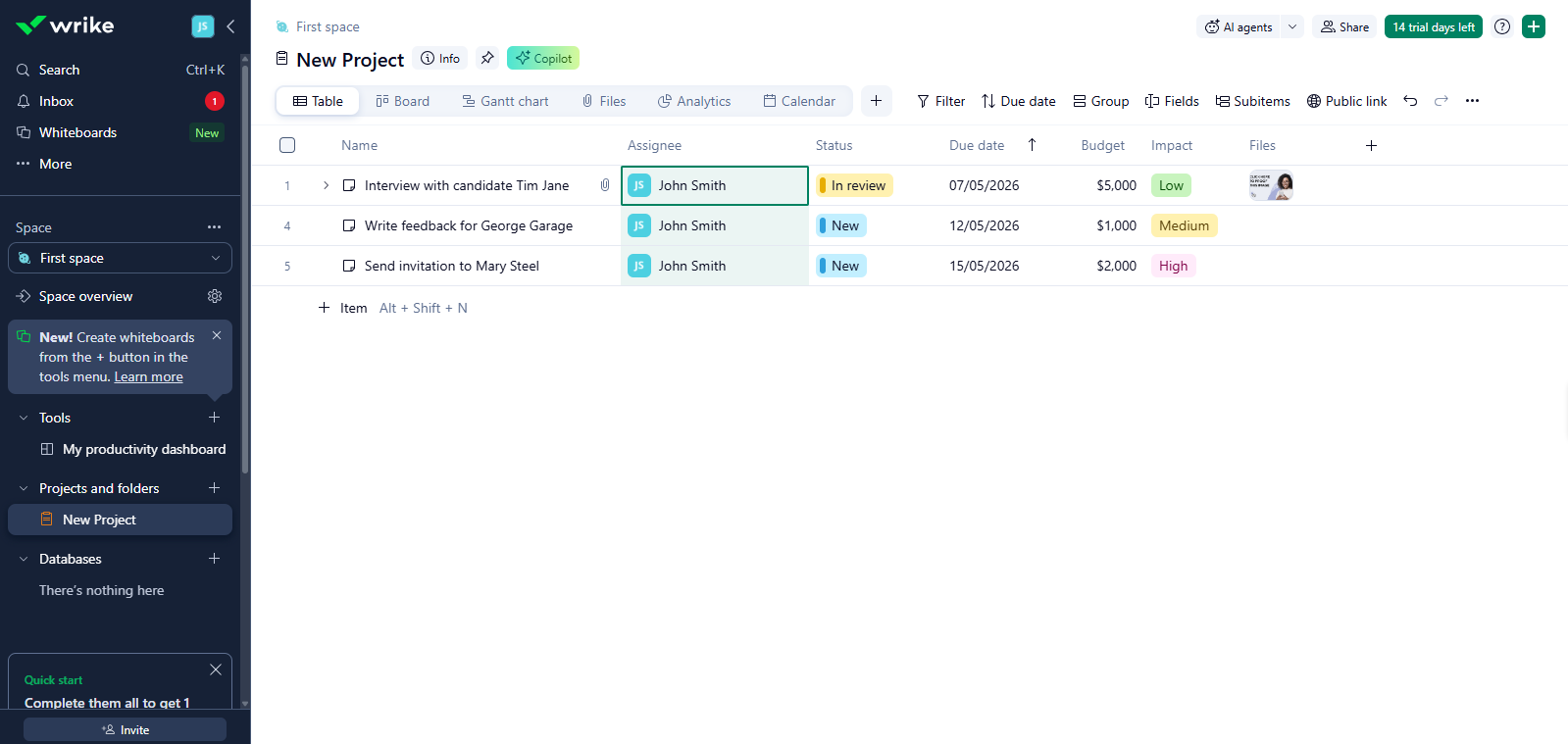 Wrike interface screenshot
