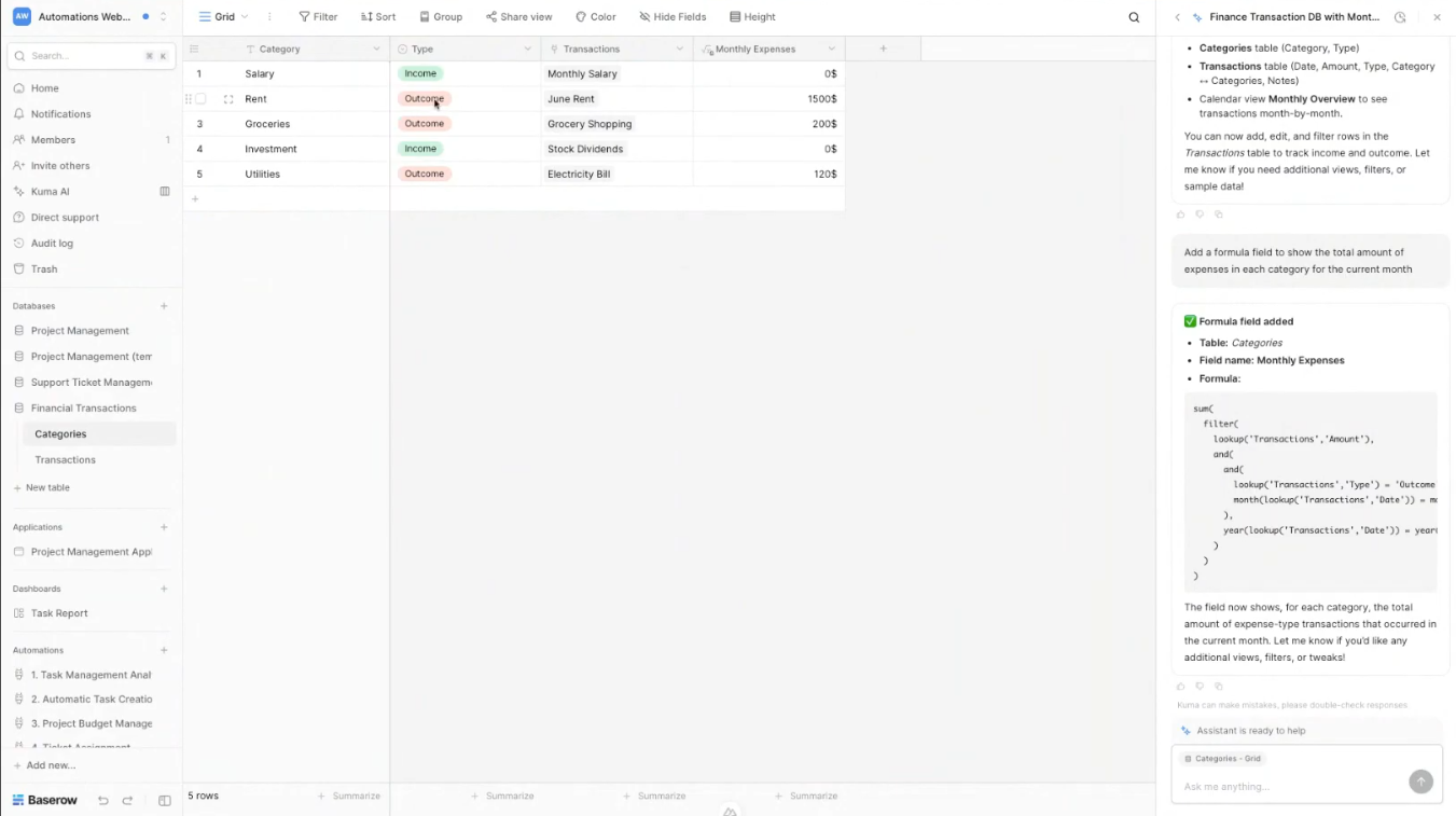 Baserow interface